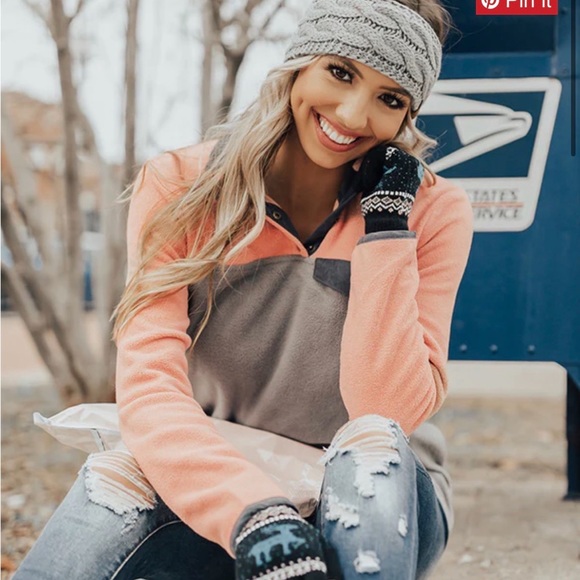 Entro Size Small Fleece Pullover Jacket in Peach & Gray - Picture 2 of 8